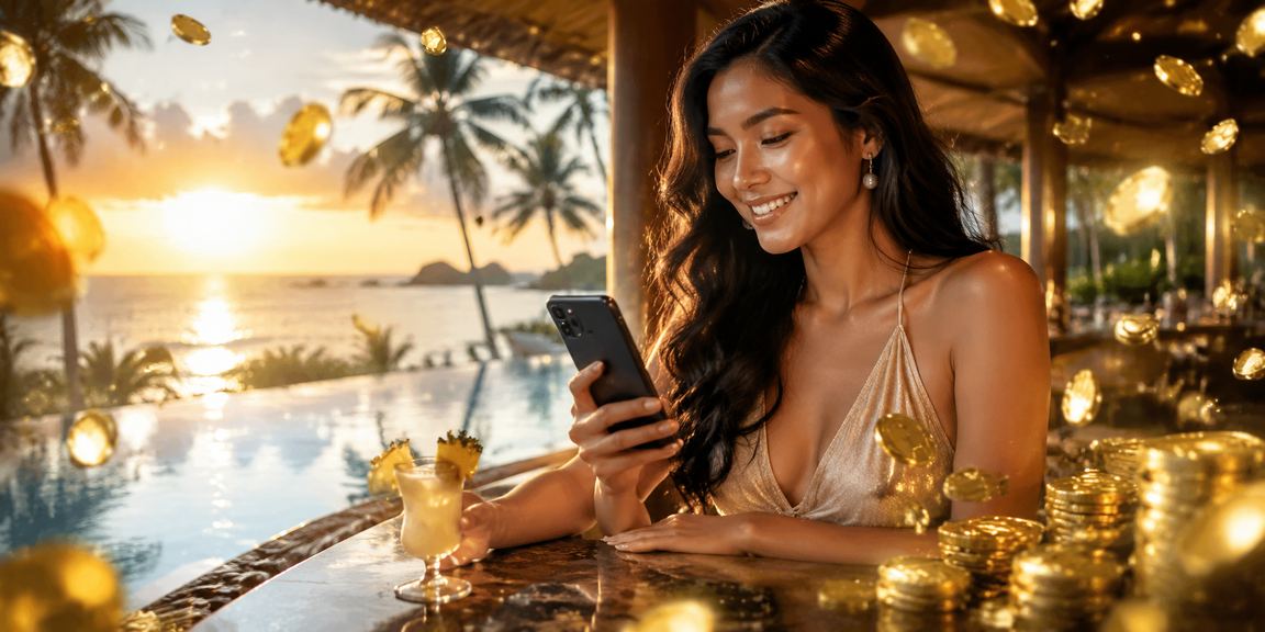 Pemain menggunakan smartphone untuk mengakses akun kasino mobile di malam hari
